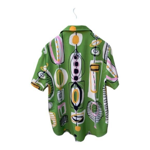 Green Retro Print Men's Hawaiian Style Shirt - Size 3XL - Picture 6 of 6
